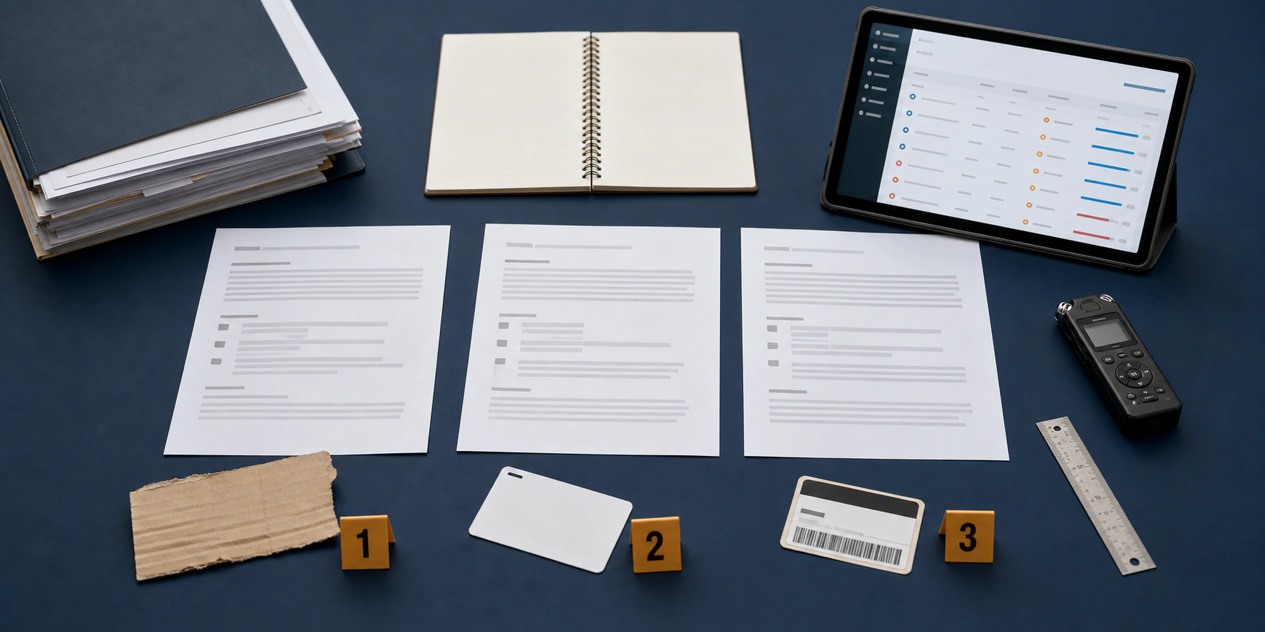 Cross-industry research table with anonymized evidence, operating samples, concise notes, and a restrained software view
